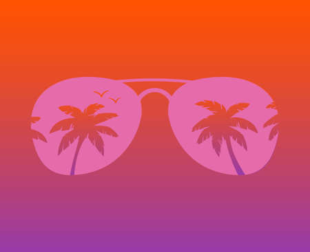 Aviator Sunglasses with Palms Reflection Vector illustration Backgroundのイラスト素材