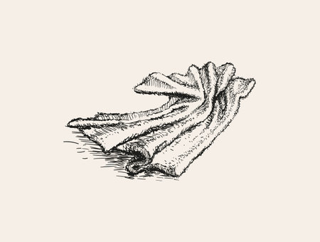 Crumpled towel lies. Hand Drawn Vector Illustrationのイラスト素材