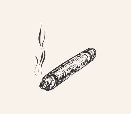Smoking Cigar Hand Drawn Sketch Vector illustration.のイラスト素材