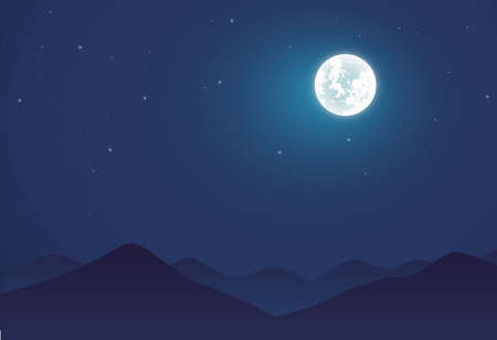 Silhouette Mountains Night Sky. Full Moon. Hills Illuminated by the light of the moon.のイラスト素材