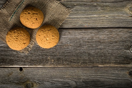 Chocolate cookies on wooden table, dessert, brownの写真素材