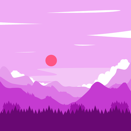 Landscape of mountains of violet shadeのイラスト素材