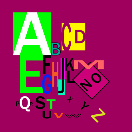 Typography for headings, posters, logos, etc. Decorative English alphabet. Inclined letters with different size and colorのイラスト素材