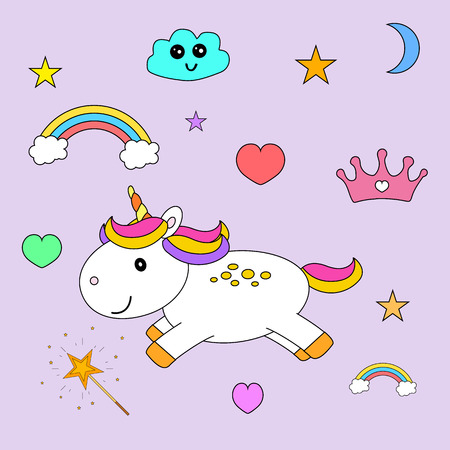 Ponies, stars, hearts, magic wand, and cloudのイラスト素材