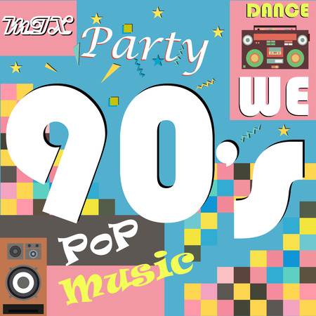 Retro-style club, background, fashion, pop music of the 90s and 80s, the old night. Easy editable design for Memphis posters.の写真素材