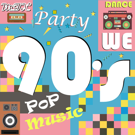 1990s.Retro-style club, background, fashion, pop music of the 90s and 80s, the old night. Easy editable design for Memphis posters.の写真素材
