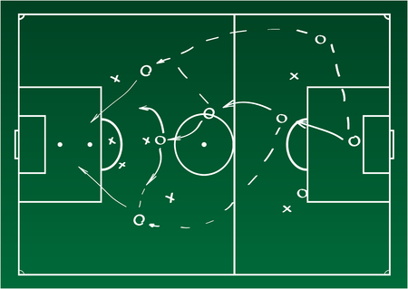 Soccer or football game strategy plan. Realistic blackboard. Vector illustration. Sport infographics element.のイラスト素材