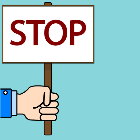 A human hand holds an empty poster. Vector background. For protests and demonstrationsの写真素材