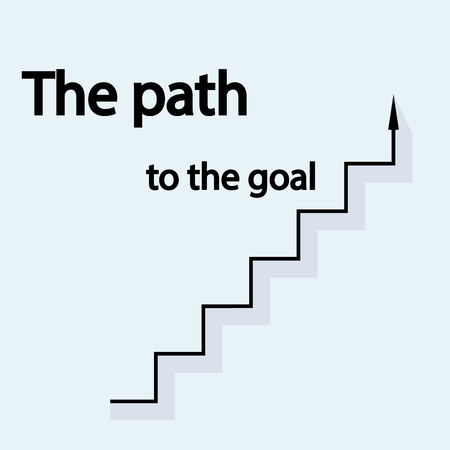 The path to the goal.Concept of business development. Vector illustration of a flat design. Isolated on white background. Step by step.のイラスト素材