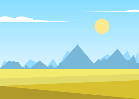 African vector landscape with mountains and a tree standing in the middle of the savannah and mountains in the distance. Acacia and in the field of savanna illustration. The nature of Africa.のイラスト素材