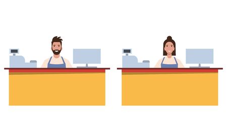 A set of cashiers / shop assistants or cafe / diner workers. Working staff. Flat style. Vector illustration.の写真素材
