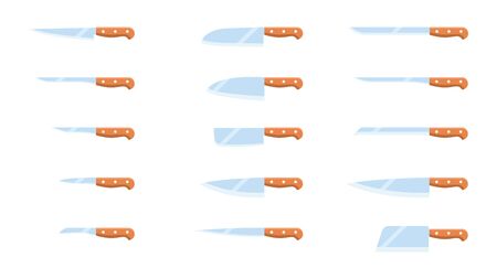 Set of kitchen knives. Flat style. Vector illustrationのイラスト素材