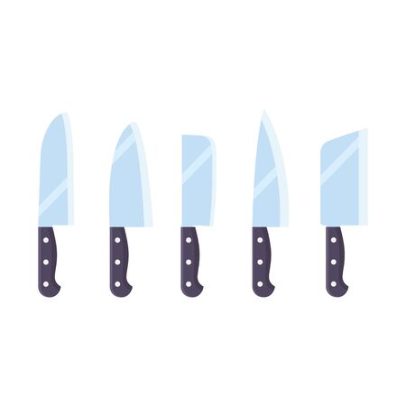 Set of kitchen knives. Flat style. Vector illustrationのイラスト素材