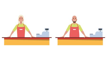 Cashier / seller or employee of a cafe / diner. Working staff. Flat style vector illustration.のイラスト素材