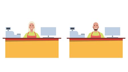 Cashier / seller or employee of a cafe / diner. Working staff. Flat style vector illustration.のイラスト素材