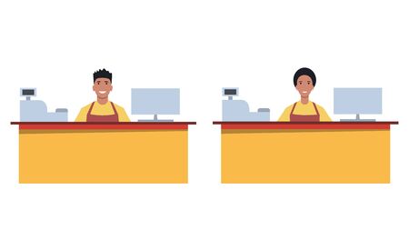 Cashier / seller or employee of a cafe / diner. Working staff. Flat style vector illustration.のイラスト素材