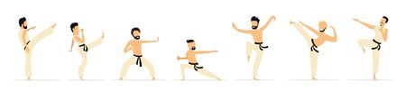 A set of karatekas. Martial arts. Sports fights. Flat style. Vector illustrationのイラスト素材
