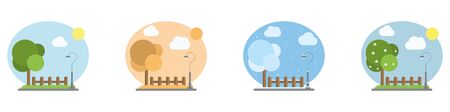 A set of pictures of the four seasons. Winter, spring, summer, autumn. Flat style. Vector illustrationのイラスト素材
