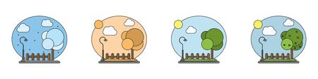 A set of pictures of the four seasons. Winter, spring, summer, autumn. Flat style. Vector illustrationのイラスト素材