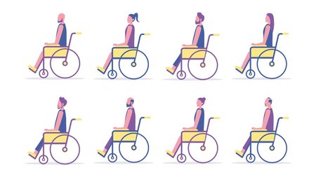Wheelchair people set. Disabled people. Flat style. Vector illustration.のイラスト素材