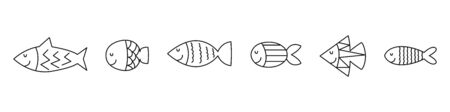 Set of cute exotic fish. Underwater inhabitants. Vector illustration.のイラスト素材