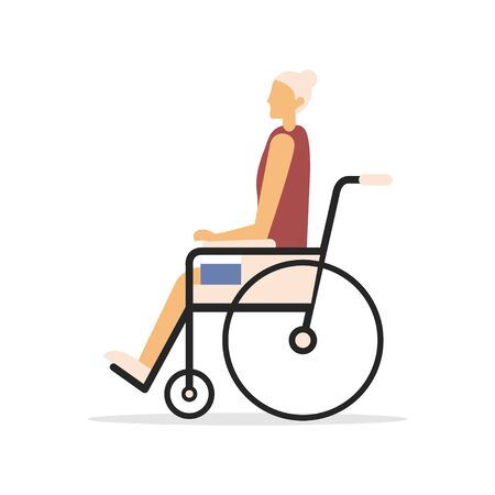 Disabled person on a wheelchair. Flat style. Vector illustration.のイラスト素材