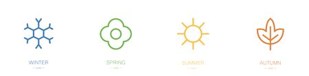 Four seasons icons set. Winter, spring, summer and autumn. Vector illustrationのイラスト素材