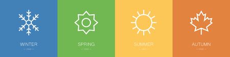 Four seasons icons set. Winter, spring, summer and autumn. Vector illustrationのイラスト素材