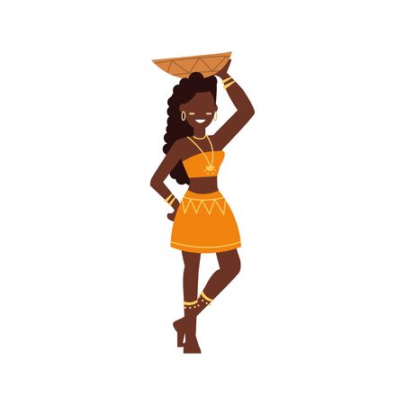 African woman. Wild tribes in traditional tribal clothing. People of ethnicity. Flat style. Vector illustrationのイラスト素材