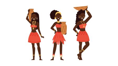 Set of african people. Wild tribes in traditional tribal clothing. People of ethnicity. Flat style. Vector illustrationのイラスト素材