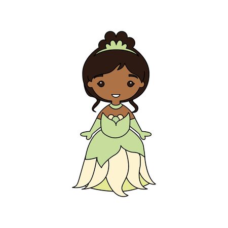 Princess in a beautiful dress. Fairytale character. Lovely young girl. Flat style vector illustration.のイラスト素材