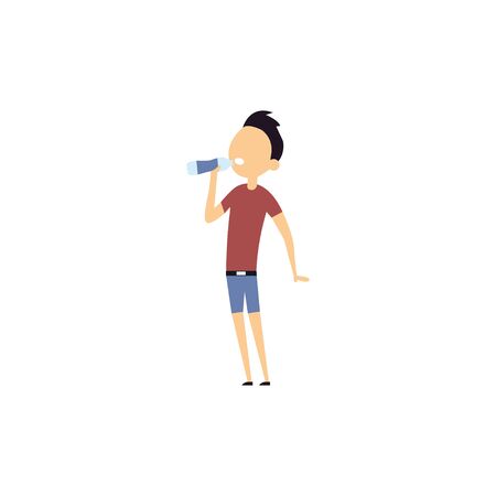 The child drinks water. Enjoying drinking water. Flat style. Vector illustrationのイラスト素材