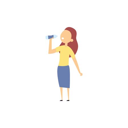 The child drinks water. Enjoying drinking water. Flat style. Vector illustrationのイラスト素材