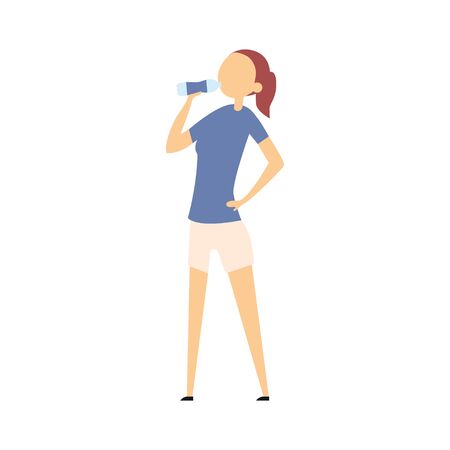 A woman is drinking water. Enjoying drinking water. Flat style. Vector illustrationのイラスト素材