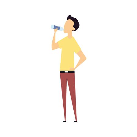 A man drinks water. Enjoying drinking water. Flat style. Vector illustrationのイラスト素材