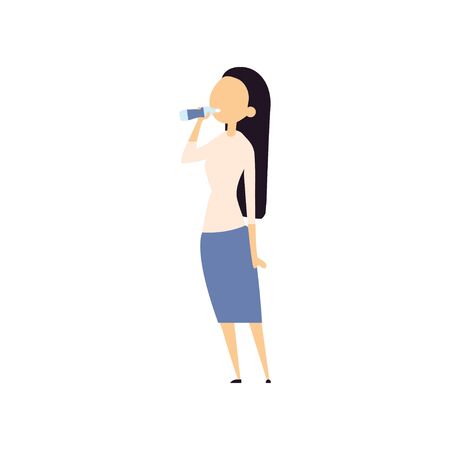 A woman is drinking water. Enjoying drinking water. Flat style. Vector illustrationのイラスト素材