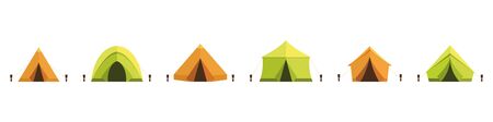 Set of different tents. The concept of tourist camps. Flat style. Vector illustrationのイラスト素材