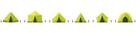 Set of different tents. The concept of tourist camps. Flat style. Vector illustrationのイラスト素材