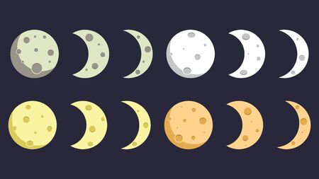 Moon and month in different colors. Flat style. Vector illustrationのイラスト素材