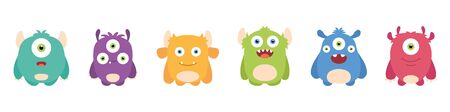 Set of cute monsters. Cartoon characters. Flat style. Vector illustration