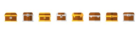 Set of closed wooden chests. Flat style. Vector illustrationのイラスト素材