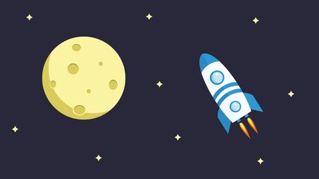Rocket in space. Spaceship. Flat style. Vector illustrationのイラスト素材