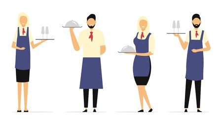 A set of waiters. Flat style. Vector illustrationのイラスト素材