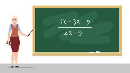 Happy teacher stands near the blackboard. Teaching at an educational institution. Flat style. Vector illustrationのイラスト素材