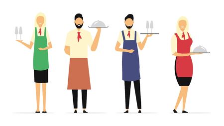 A set of waiters. Flat style. Vector illustrationのイラスト素材