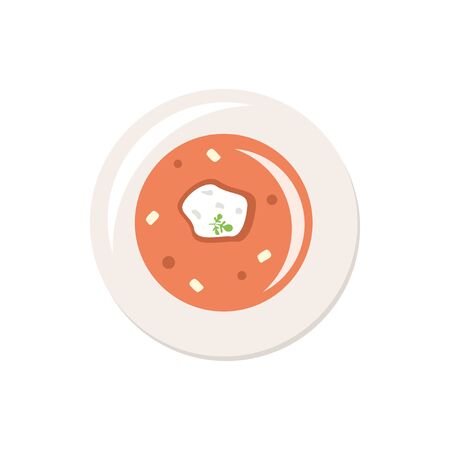 Borscht. Ukrainian traditional food. Full meal. Tasty dish. Flat style. Vector illustrationのイラスト素材