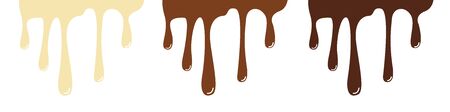 Melted black, white, and milk chocolate drips. Set. Vector illustrationのイラスト素材