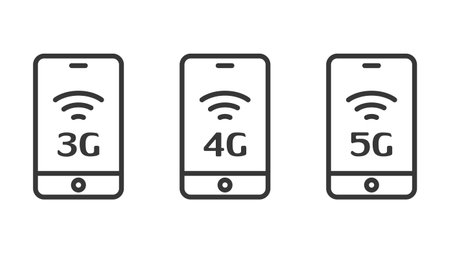 5G internet for smartphones. Set of isolated icons. High speed broadband wireless internet.のイラスト素材
