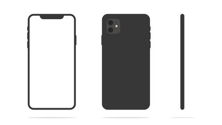 Smartphone mockup with front, back and side panels isolated on white background. Vector illustrationのイラスト素材
