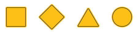 A set of blank signs of different shapes. Warning signs or road signs in yellow color isolated on white background. Vecatorial illustrationのイラスト素材